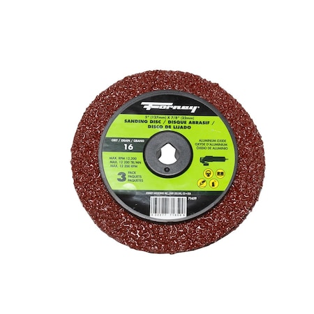 Forney Resin Fibre Sanding Disc, Aluminum Oxide, 5 in x 7/8 in Arbor, 16 Grit 71659